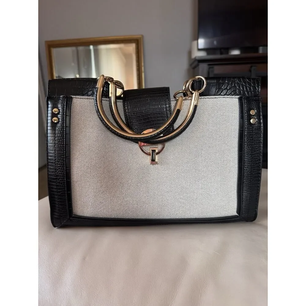 Faith Debenhams Black Croc Embossed Structured Satchel Crossbody Bag NEW